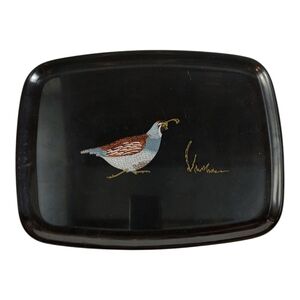 Vintage Couroc Quail Inlay Lacquer Tray 9.5" x 11.5"
